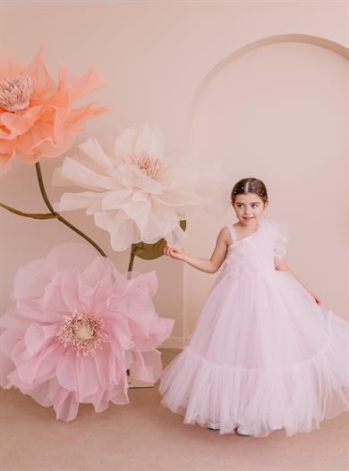 DORA PEMBE SİMLİ TÜLLÜ ELBİSE