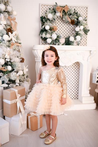 GOLD ONE SHOULDER MANDY TUTU DRESS