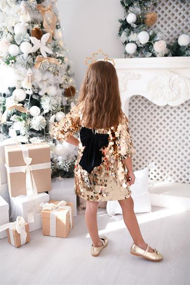GOLD SQUAMA WITH BOW DRESS