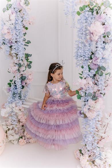LAVENDER LONG TUTU SKIRT&PINK OVERSIZE CROP