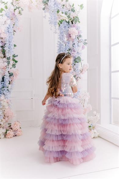 LAVENDER LONG TUTU SKIRT&PINK OVERSIZE CROP