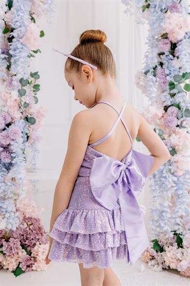 LILAC RIBBON CROP AND FRILL MINI SKIRT