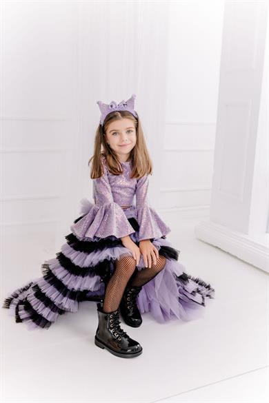 LILAC BLACK SKIRT WITH TAIL AND LILAC FRILL CROP (ETEK-CROP TAKIM)