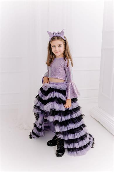 LILAC BLACK SKIRT WITH TAIL AND LILAC FRILL CROP (ETEK-CROP TAKIM)