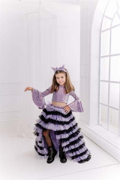 LILAC BLACK SKIRT WITH TAIL AND LILAC FRILL CROP (ETEK-CROP TAKIM)