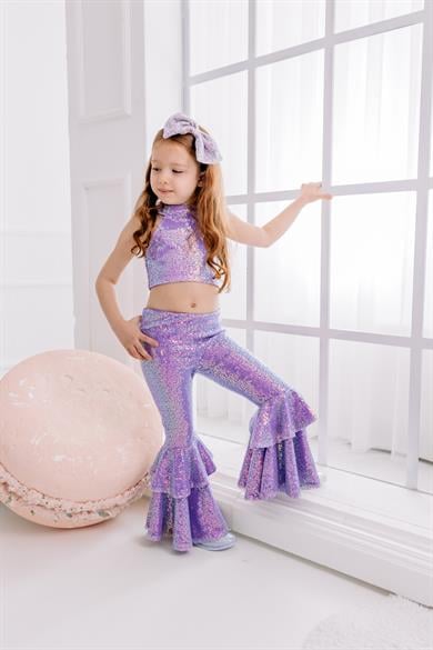 LILAC FRILL TROUSERS AND BETTY CROP TOP