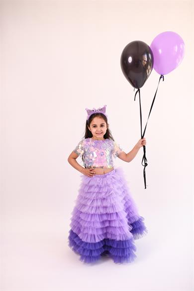 LILAC OMBRE LONG SKIRT& LILAC OVERSIZE CROP