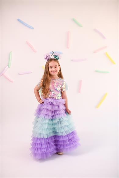 MERMAID LONG SKIRT& LILAC SQUAMA OVERSIZE CROP