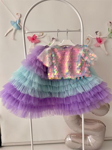 MERMAID LONG SKIRT& LILAC SQUAMA OVERSIZE CROP