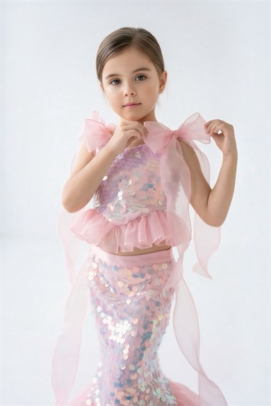 PINK ARIEL MERMAID SKIRT AND CROP