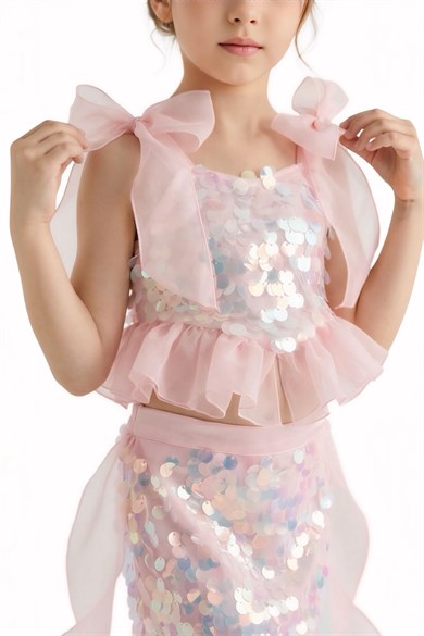 PINK ARIEL MERMAID SKIRT AND CROP