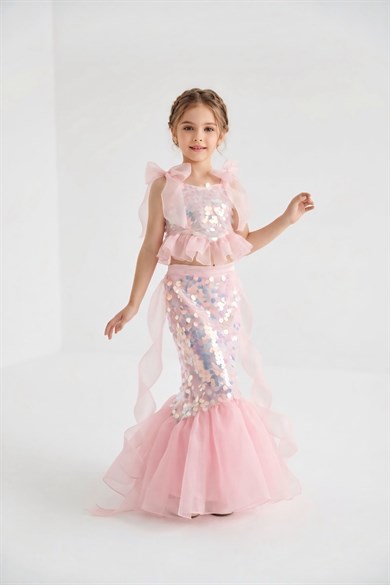 PINK ARIEL MERMAID SKIRT AND CROP