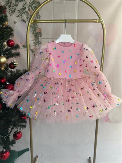 PINK BUTTERFLY BALLOON SHOULDER TUTU DRESS