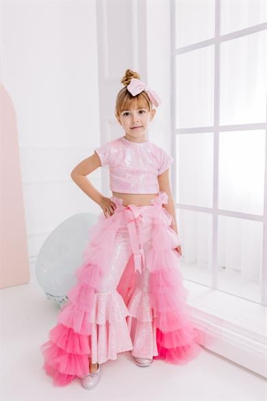 PINK FRİLL TROUSER OUTFIT (TAM TAKIM)
