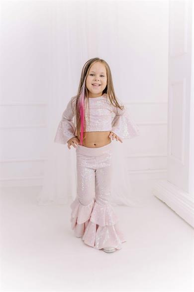 PINK FRILL WINTER CROP&FRILL TROUSER