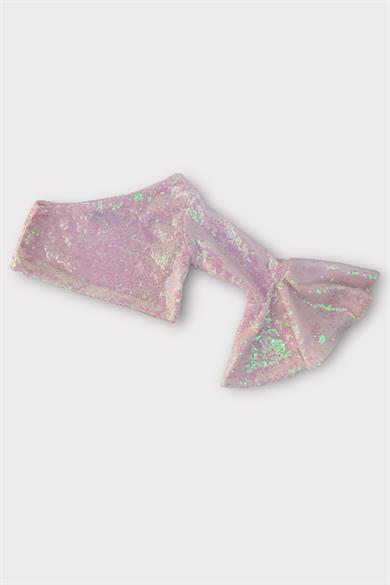 PINK HOLOGRAM ONE SHOULDER CROP