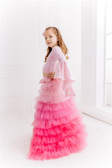 PINK ONE SHOULDER CROP AND FRILL TROUSERS  OUTFIT (TAM SET)