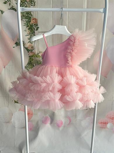 PINK ONE SHOULDER RUFFLE TUTU DRESS
