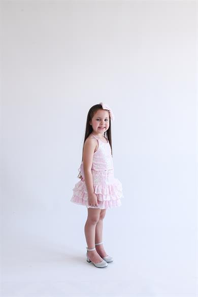 PINK RIBBON CROP AND FRILL SKIRT