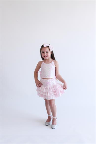 PINK RIBBON CROP AND FRILL SKIRT