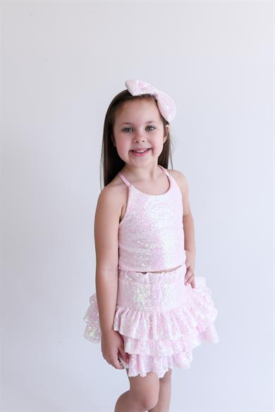 PINK RIBBON CROP AND FRILL SKIRT