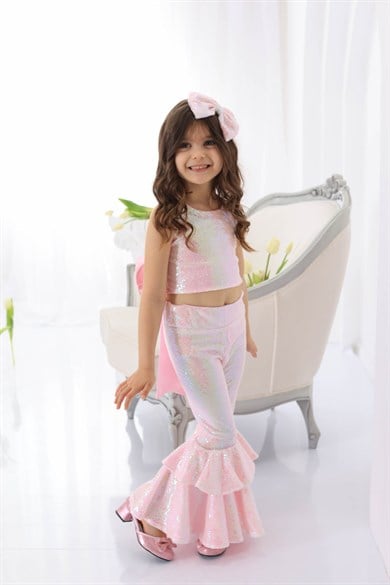 PINK SPARKLE TIDE FANTASY CROP AND TROUSER 