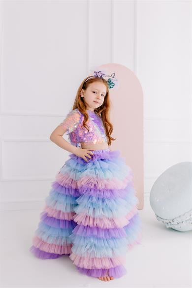 RAİNBOW SKIRT WITH  SQUAMA CROP 