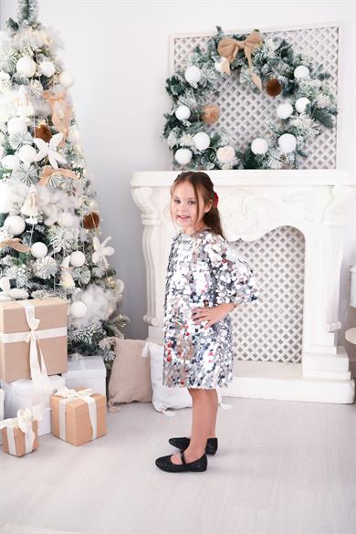 SILVER SQUAMA WITH BOW DRESS