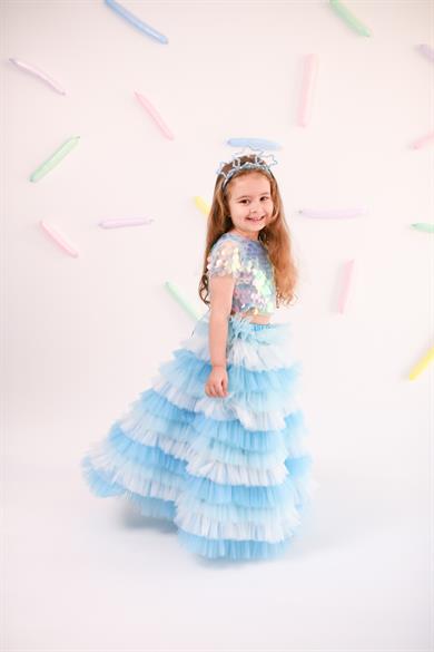 SNOWFLAKE LONG SKIRT&BLUE OVERSIZE CROP
