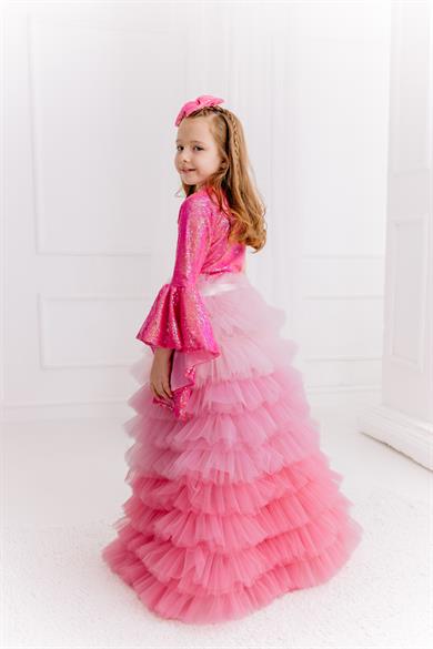 SUGAR PINK ONE SHOULDER CROP AND FRILL TROUSERS OUTFIT (TAM SET)