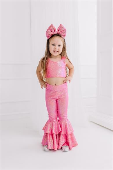 SUGAR PINK FRILL TROUSERS  AND SWANKY CROP