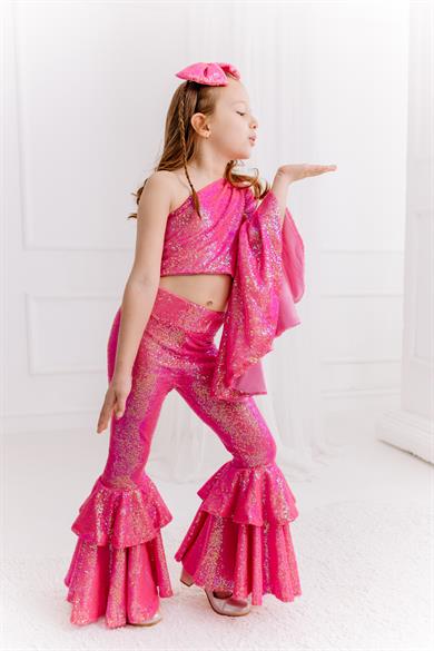 SUGAR PINK ONE SHOULDER CROP&FRILL TROUSERS