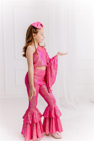 SUGAR PINK ONE SHOULDER CROP&FRILL TROUSERS