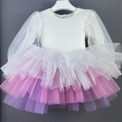 WHITE BOHO COLOR WINTER TUTU DRESS