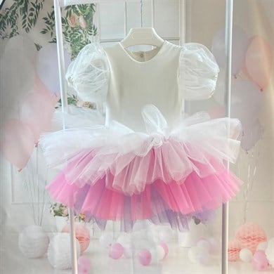 WHITE BOHO WITH COLORS TUTU DRESS