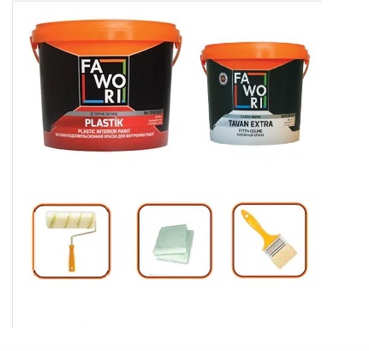Fawori Plastik İç Cephe 10 KG+Fawori Tavan Boya3,5 KG+Boya Seti