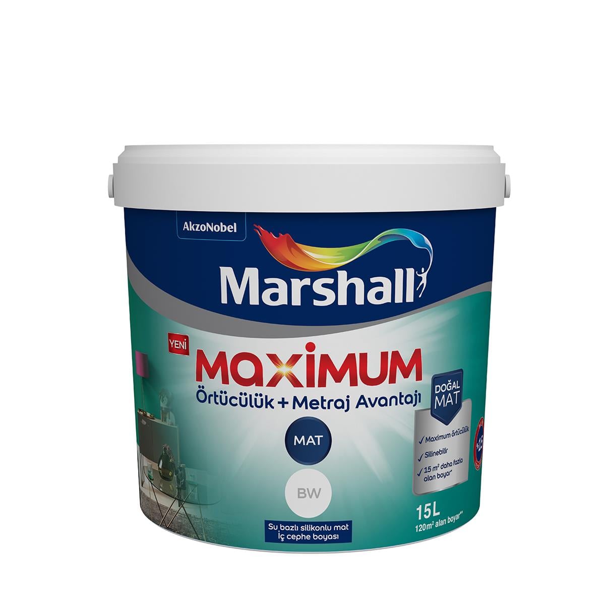 Marshall Maximum Mat Silikonlu Silinebilir İç Cephe Boyası 15 Lt