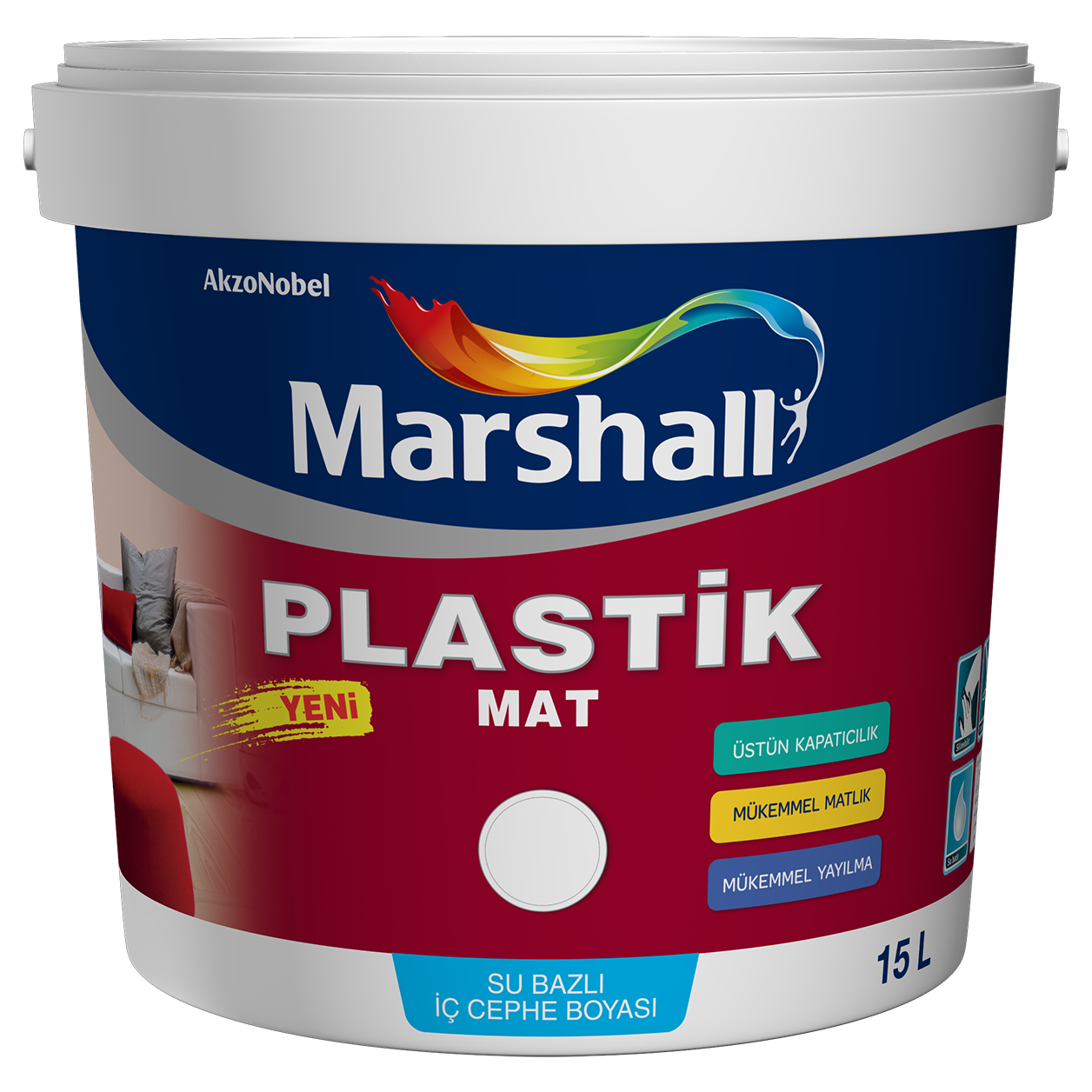 Marshall Plastik Mat Su Bazlı Silinebilir Iç Duvar Boyası 15Lt