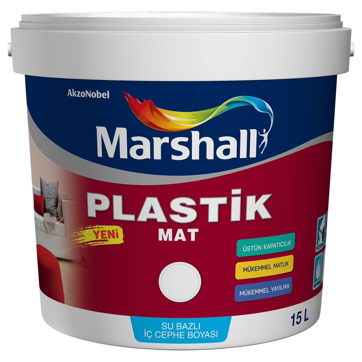 Marshall Plastik Mat Su Bazlı Silinebilir Iç Duvar Boyası 15Lt