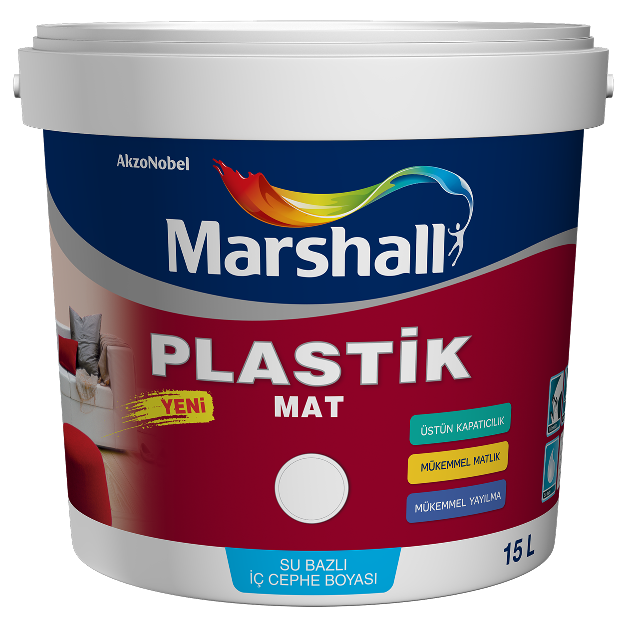 Marshall Plastik Mat Su Bazlı Silinebilir Iç Duvar Boyası 15Lt