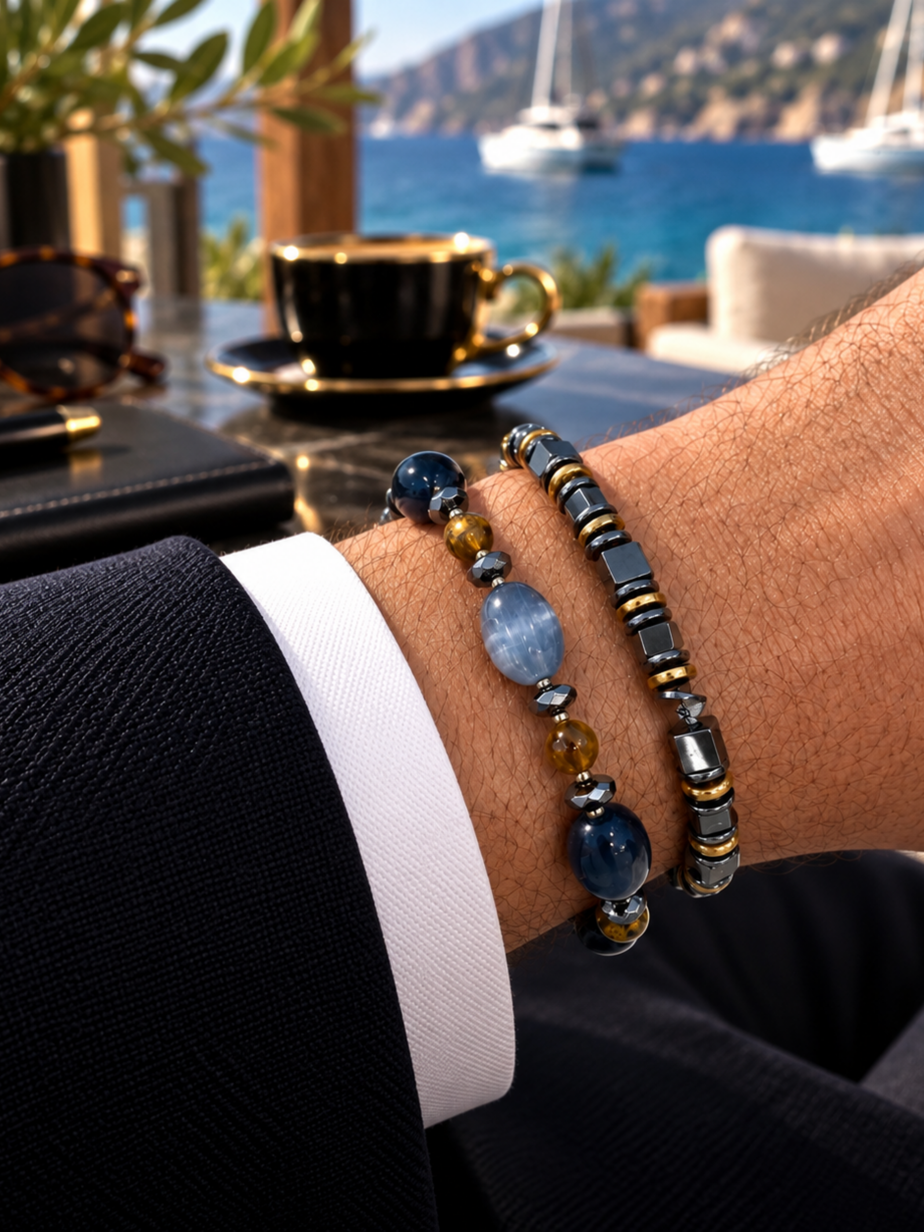 Hematit ve Kedi Gözü Özel Tasarım Bileklik KombiniOniks ve akik doğal taş Bileklik | PiedraJewelsPiedraJewels