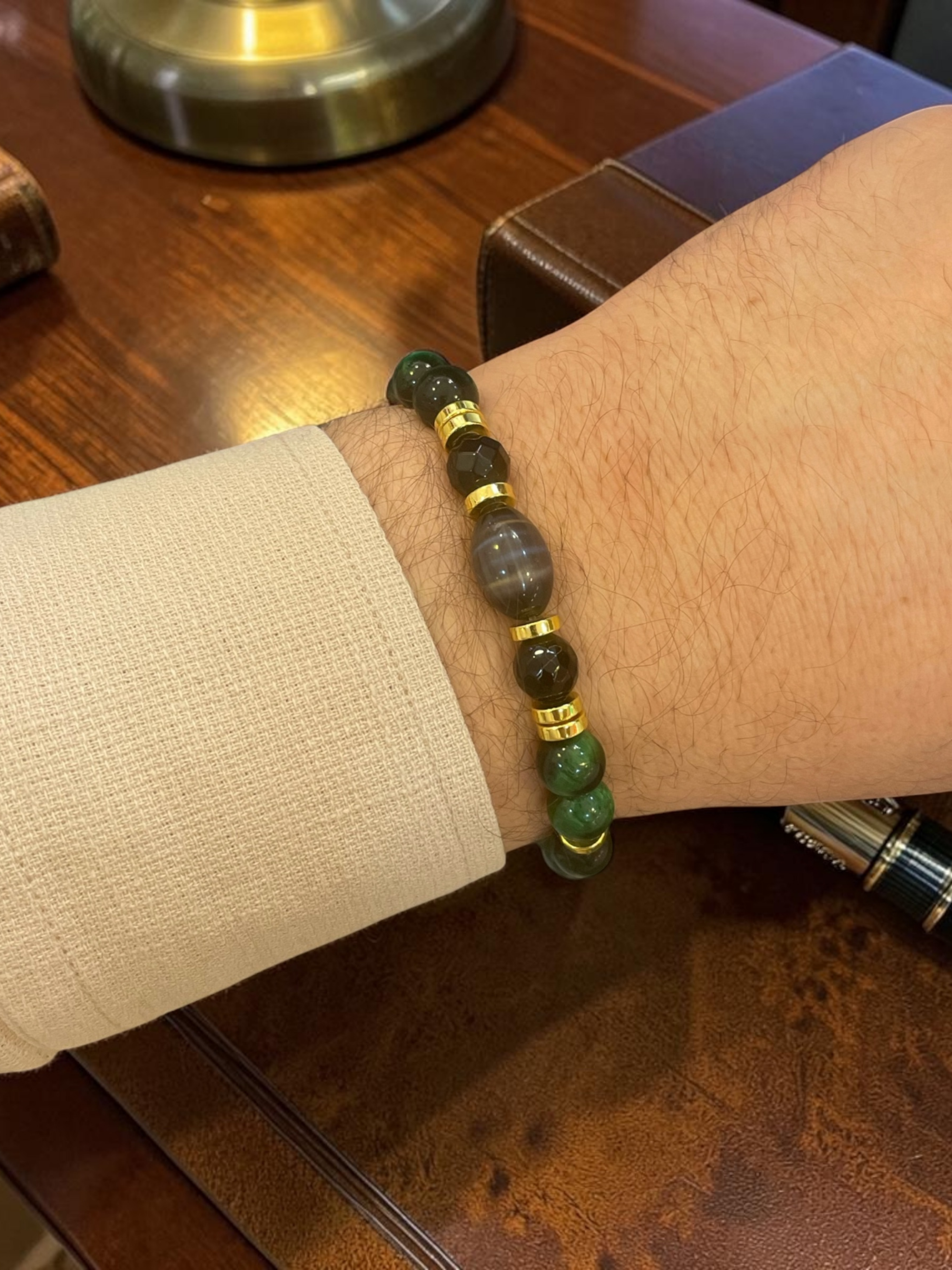 Yeşil Kaplan Gözü veAkik Doğal Taş Özel Tasarım Erkek BileklikAkik Doğal Taş Erkek Bileklik | PiedraJewelsPiedraJewels
