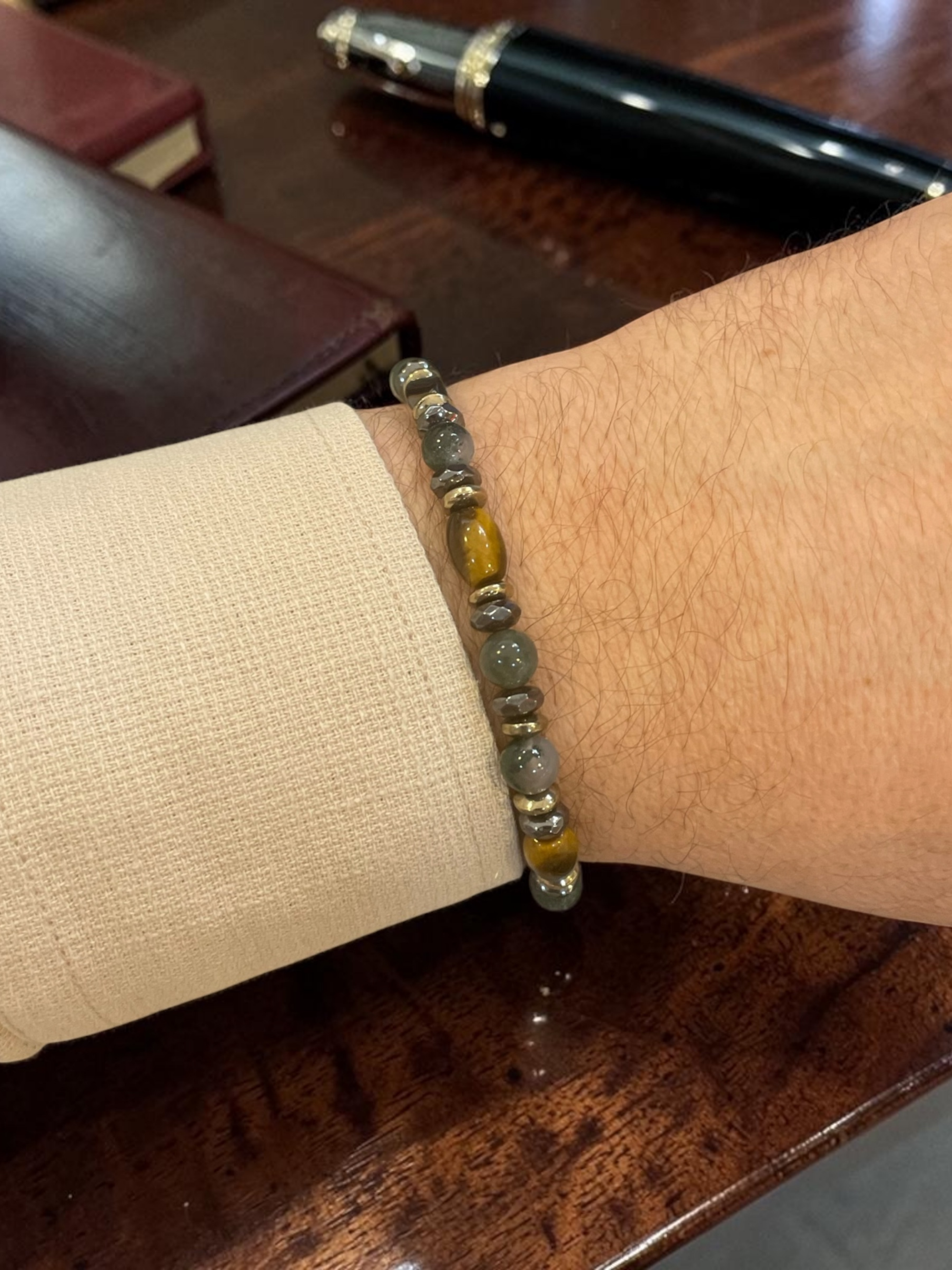 Kaplan Gözü ve Hematit Doğal Taş Özel Tasarım Erkek BileklikHematit  Doğal Taş Erkek Bileklik | PiedraJewelsPiedraJewels