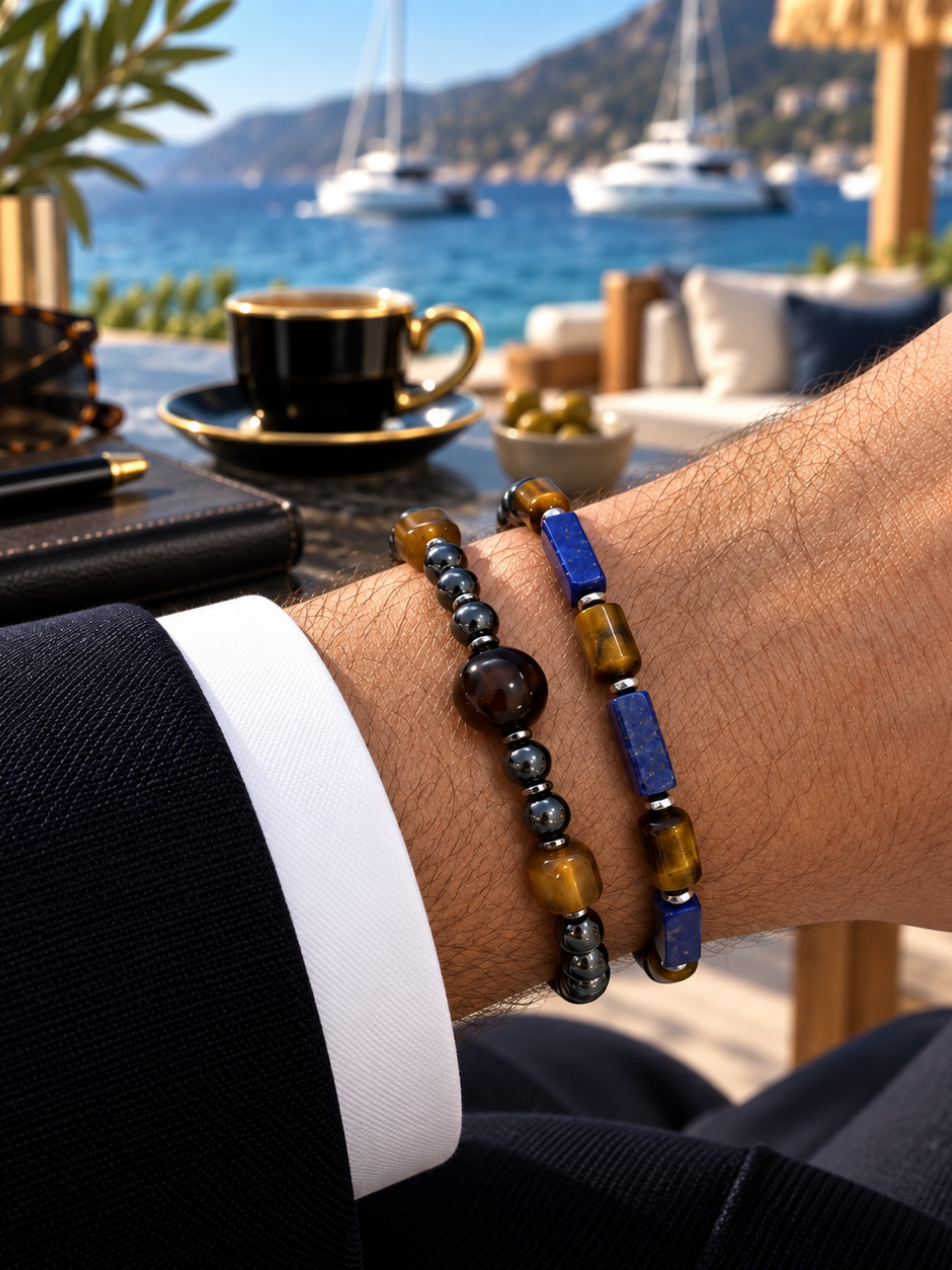 Lapis ve Hematit Özel Tasarım Bileklik KombiniKaplan gözü ve akik doğal taş Bileklik | PiedraJewelsPiedraJewels