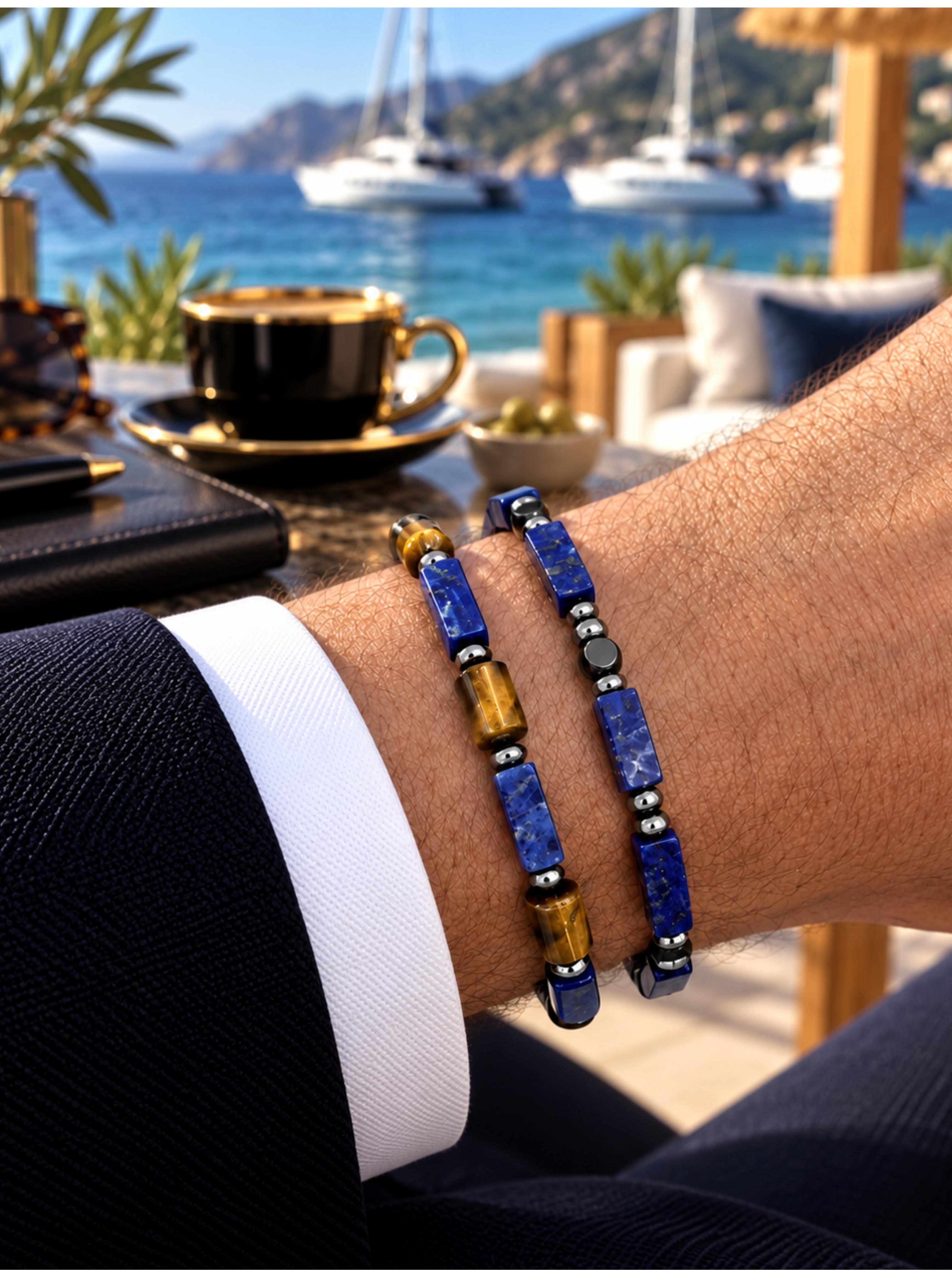 Lapis ve Kaplangözğ Özel Tasarım Bileklik KombiniAkik doğal taş Bileklik | PiedraJewelsPiedraJewels