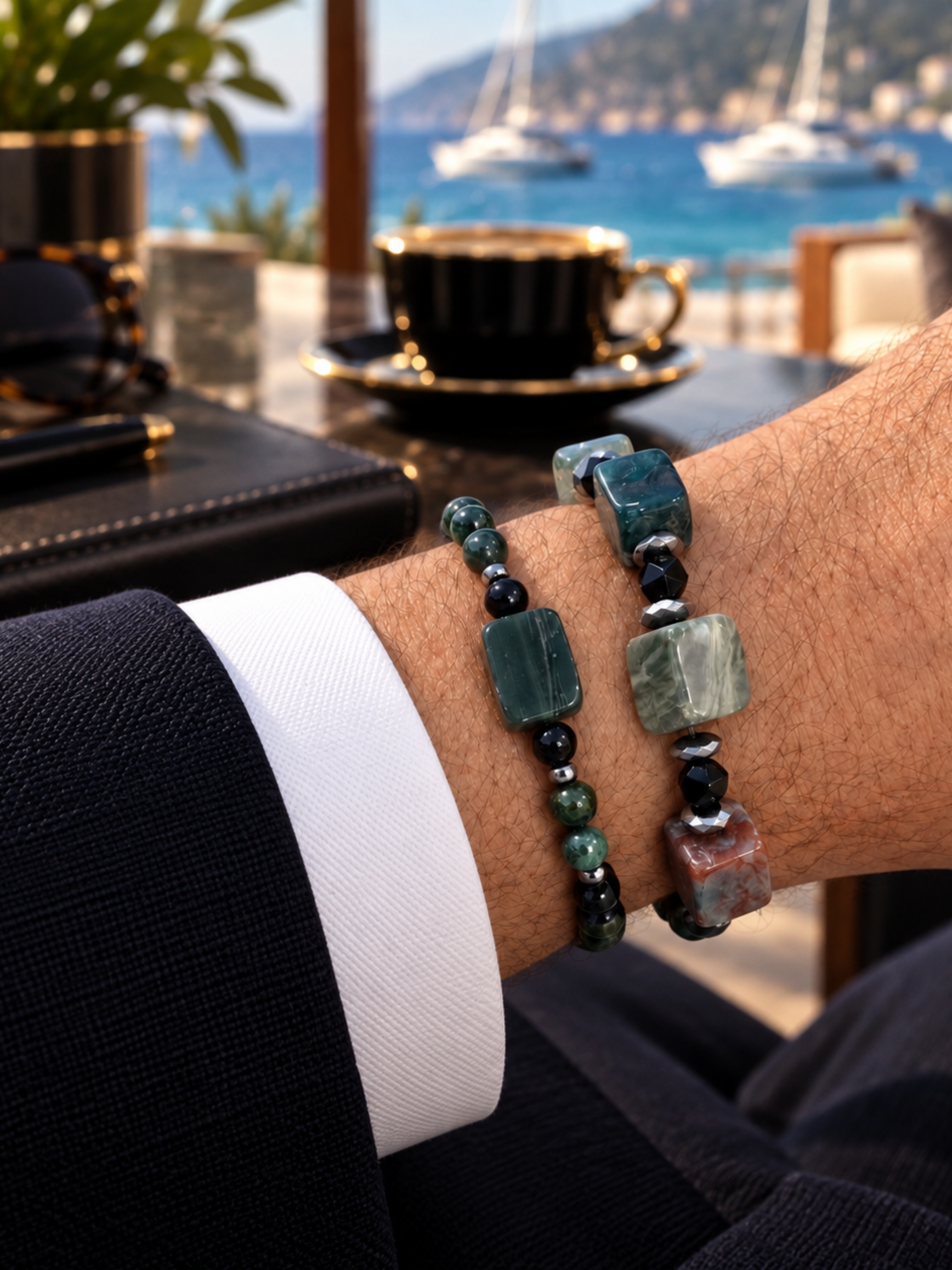 Yeşil Akik Özel Tasarım Bileklik KombiniAkik doğal taş Bileklik | PiedraJewelsPiedraJewels