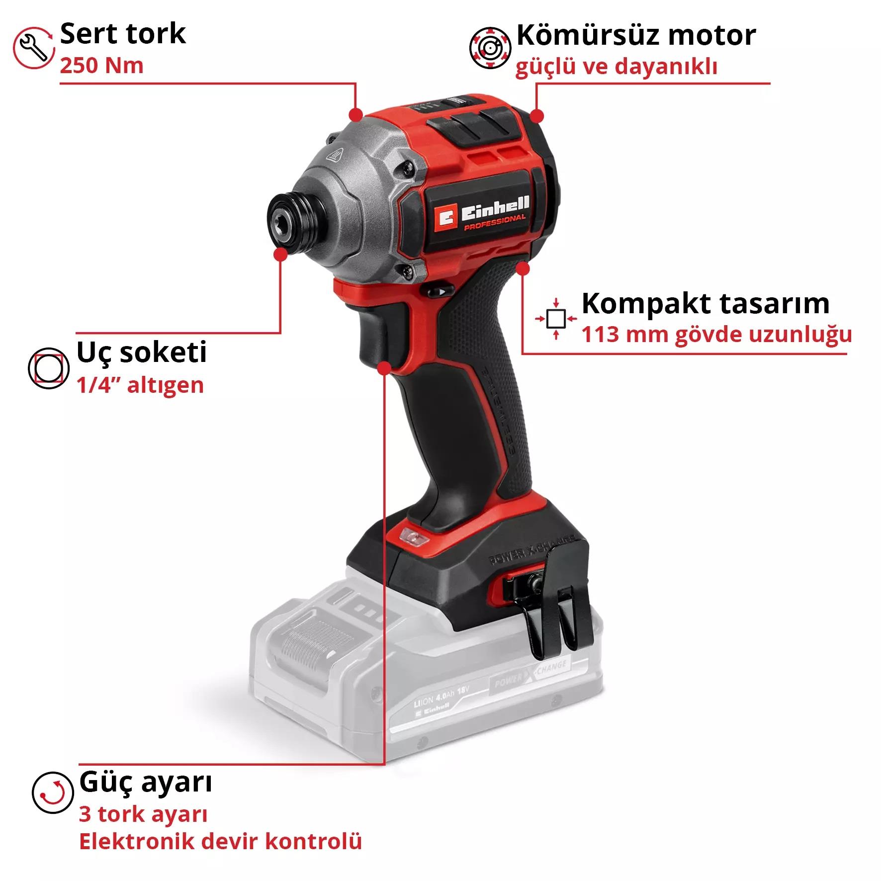 Einhell TP-CI 18/250-C Lİ BL Solo Kompakt Darbeli Somun Sıkma 4510095