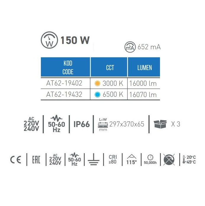 Ack Led Projektör 150W Beyaz AT62-19432