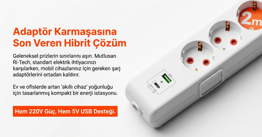 Mutlusan Ri-Tech Altılı Usb+Type-C Grup Priz Ç.K 2 MT 0011756501020200