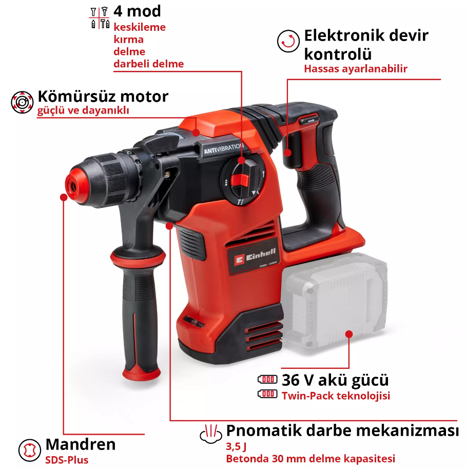 Einhell TP-HD 36/30 Lİ BL +4 Solo Akülü Kırıcı Delici 4513983